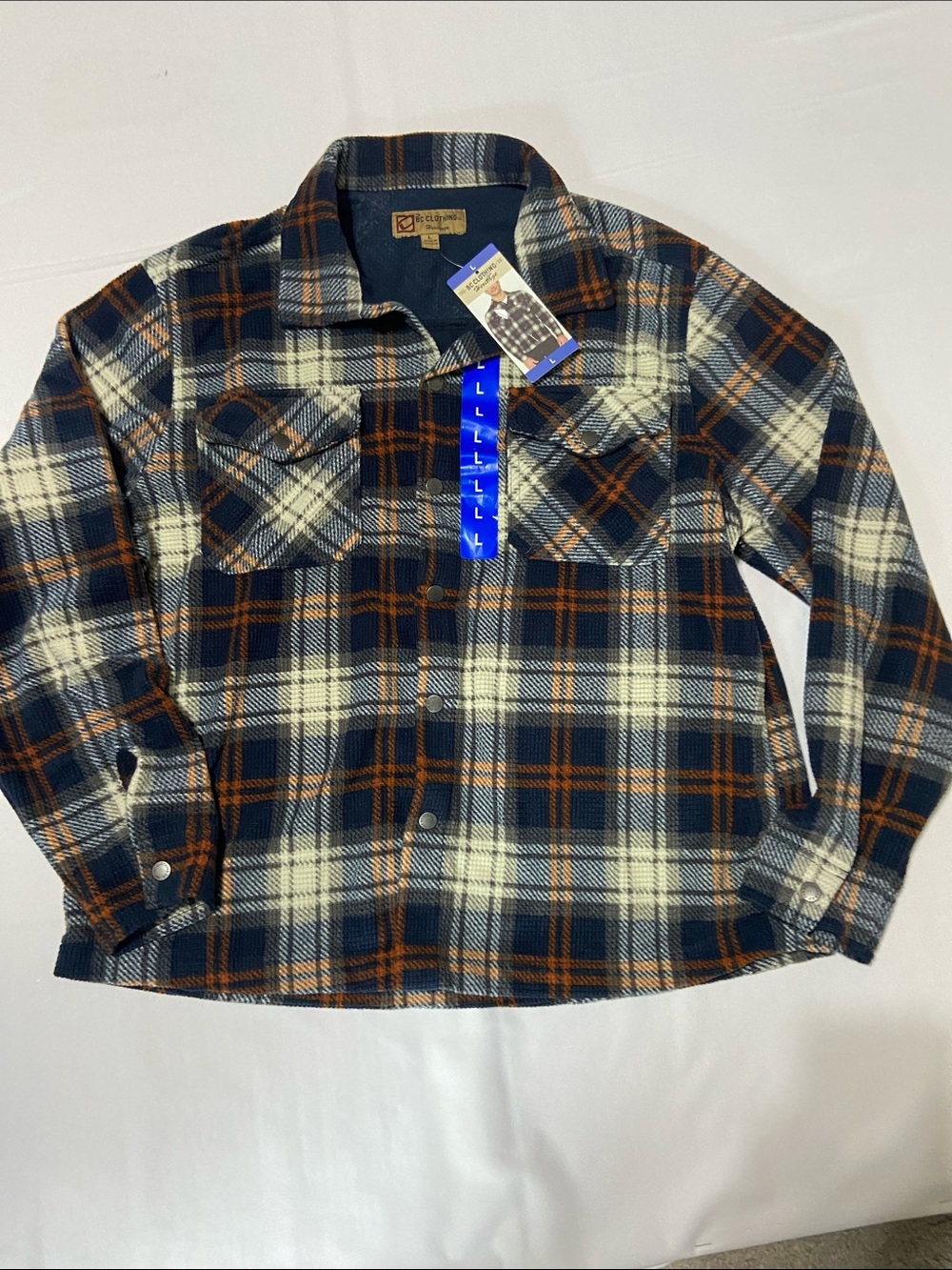 BC Clothing Co Heritage Flannel Blue Plaid Men's Shirt Jacket Shacket Size Large